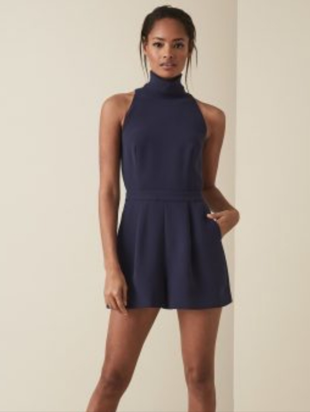 Reiss Lucille Open Back Playsuit Mavy High Neck Tailored Romper Minimal Chic. 8